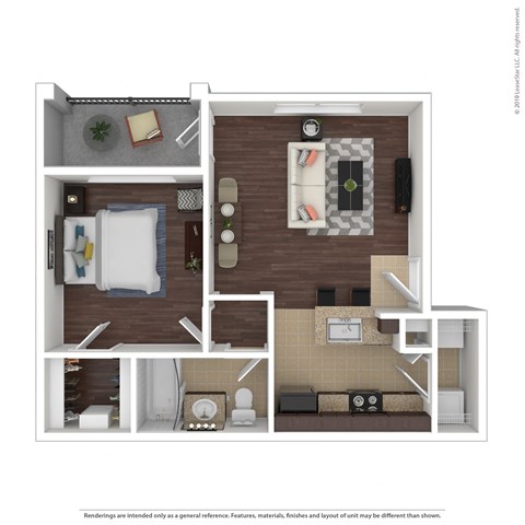 Floor plan for 1 bed, 1 bath, 608 sqft